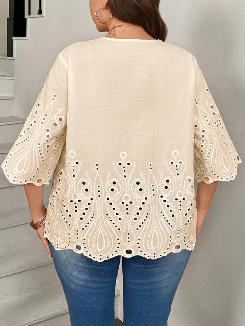 Blusa em lese com bordado vazado Damasco – LUME PLUSS