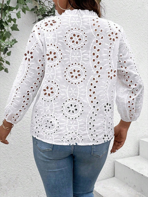 Blusa em lese com gola V Branco – LUME PLUSS