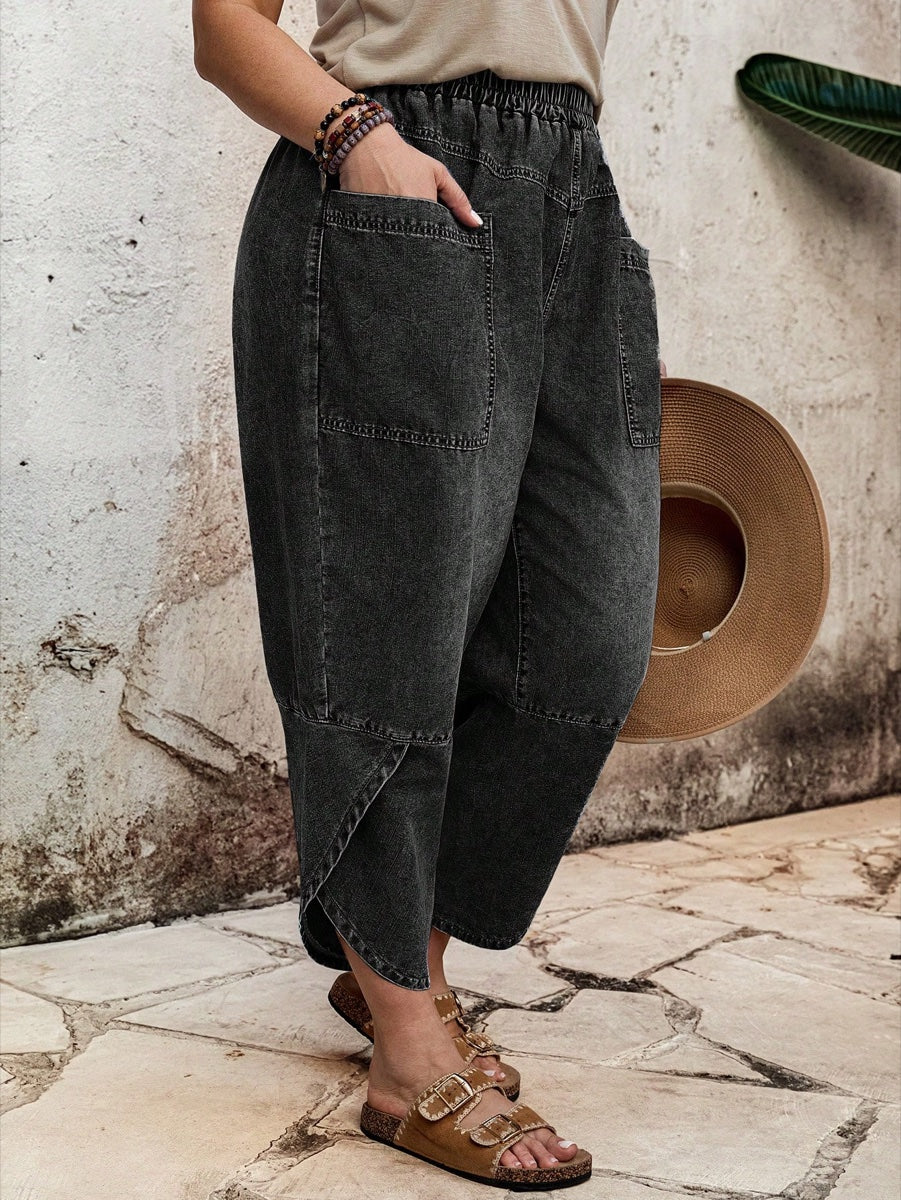 Calça denim com cintura elástica Preto – LUME PLUSS