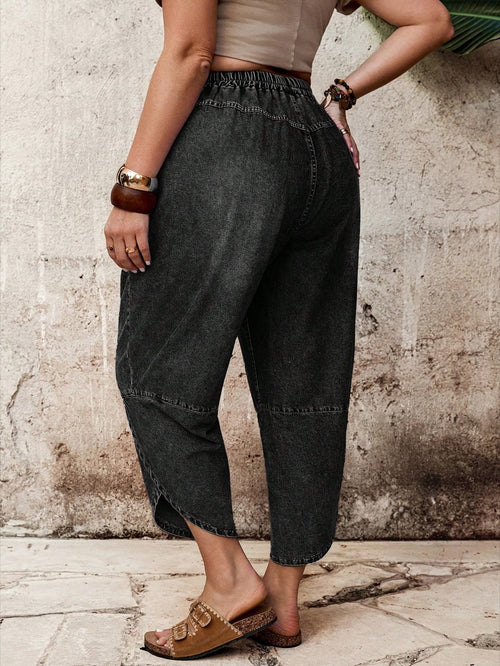 Calça denim com cintura elástica Preto – LUME PLUSS