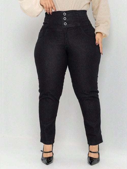 Calça jeans cós muito alto segura barriga Preto – LUME PLUSS