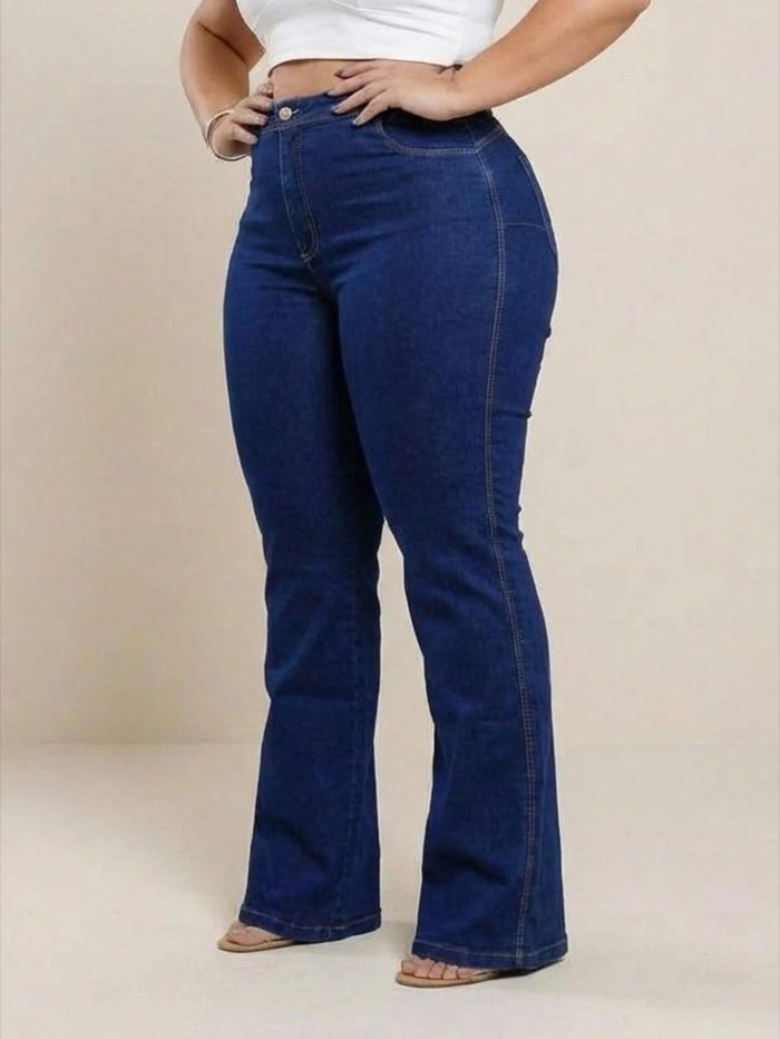Calça jeans flare cós alto