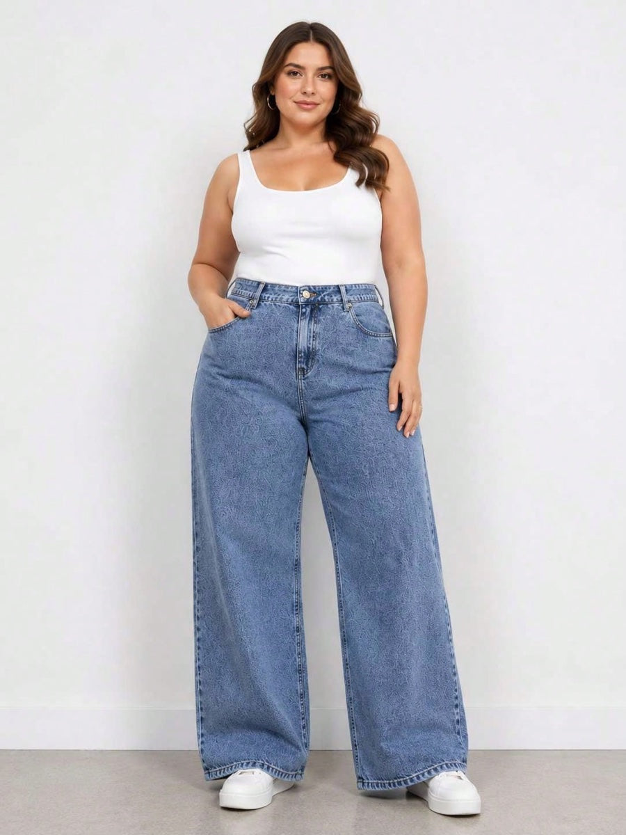 Calça jeans wide leg retrô marmorizado – LUME PLUSS