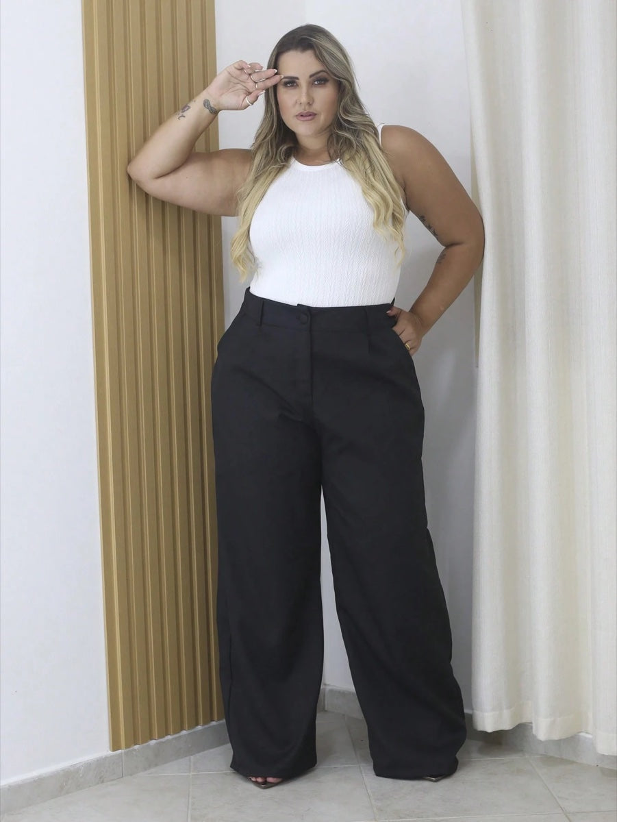 Calça Pantalona Alfaiataria Preto – LUME PLUSS