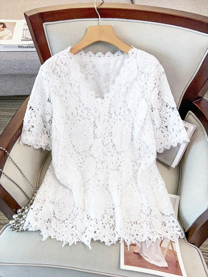 Camisa de manga curta com bordado 3D