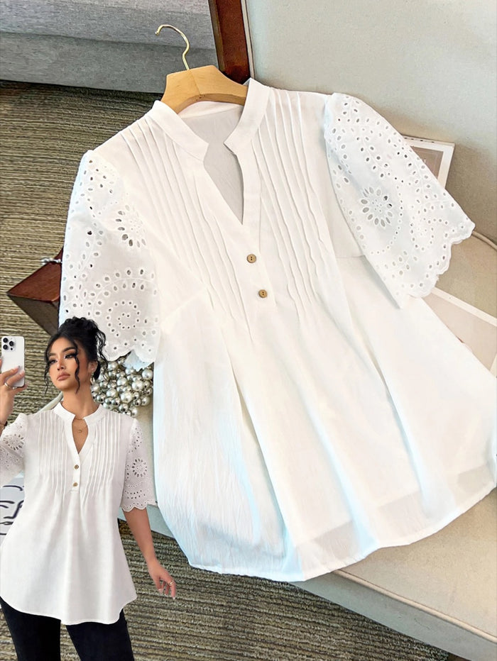 Camisa em lese branca com bordado vazado