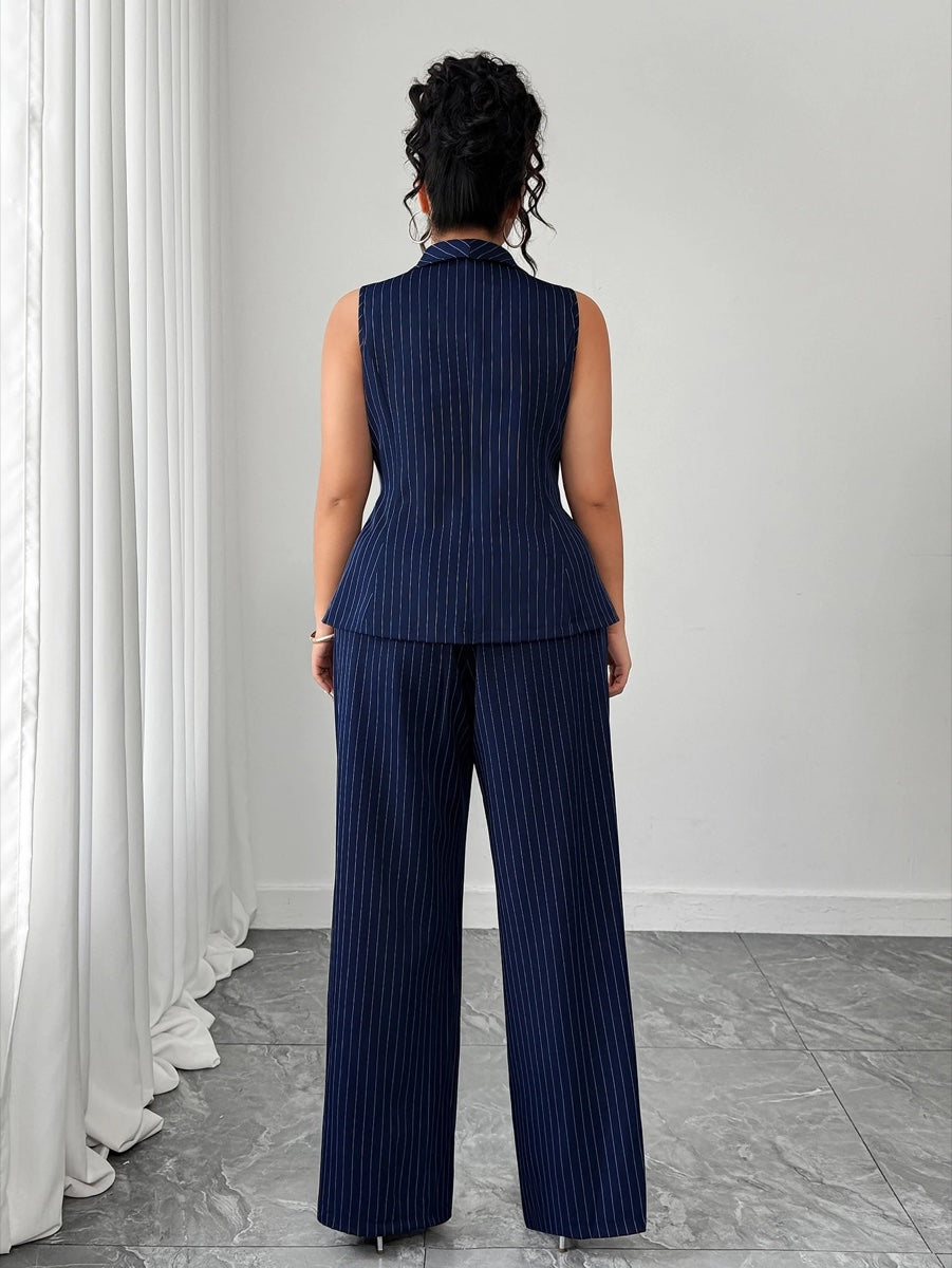Conjunto Colete e Calça Listrados Casuais Size Azul Marinho – LUME PLUSS
