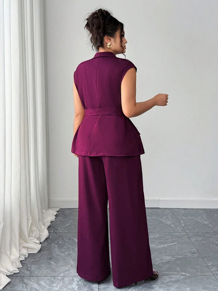 Conjunto de blazer com colarinho assimétrico