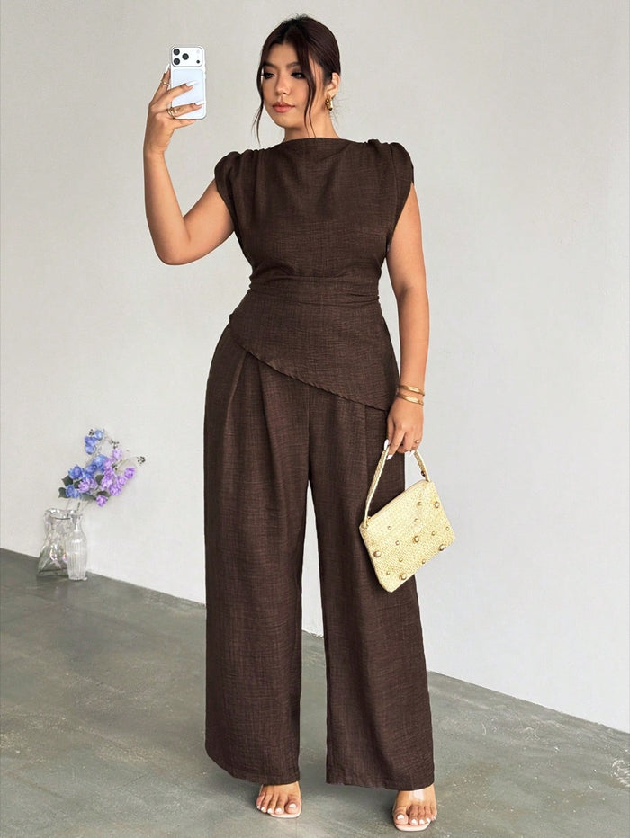 Conjunto Blusa de Linho Franzida e Calça