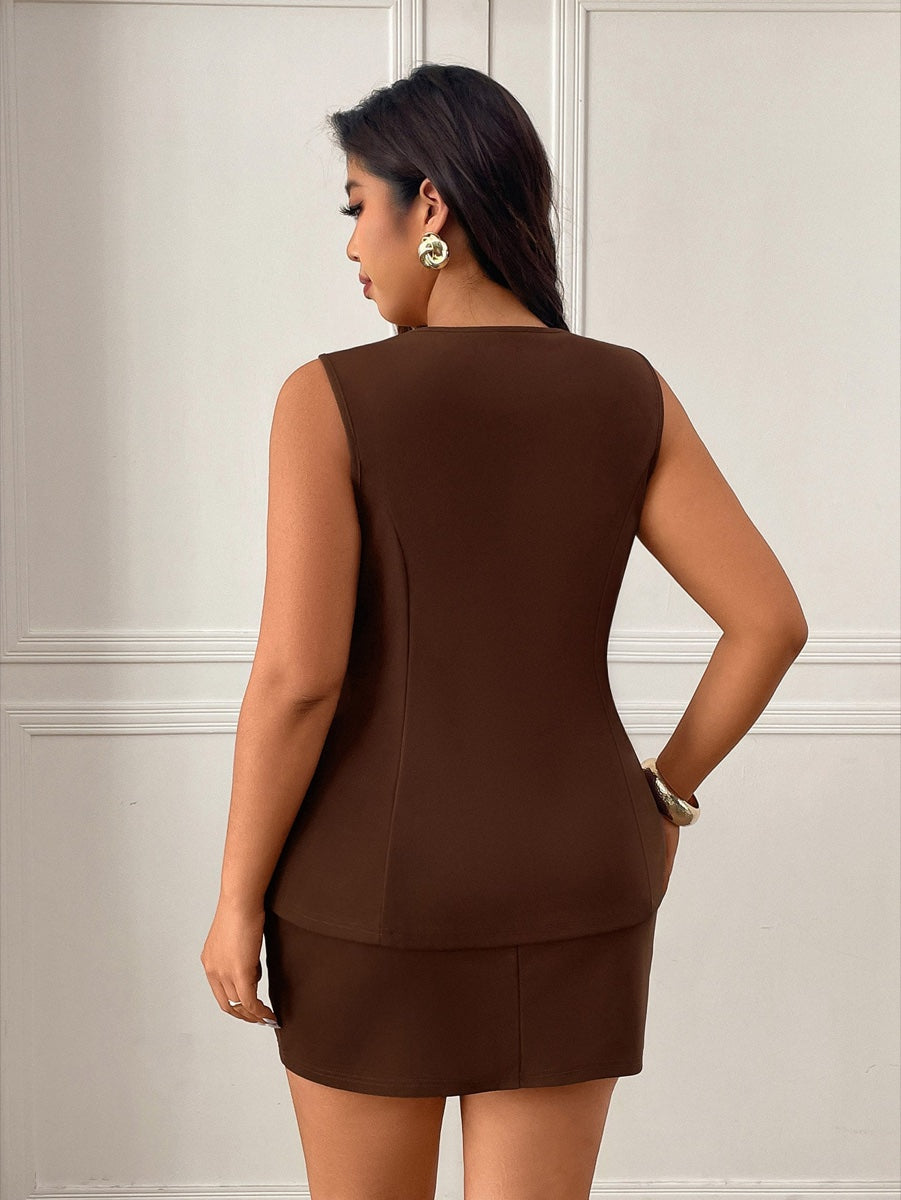 Conjunto Elegante de Colete Marrom Chocolate com Café – LUME PLUSS