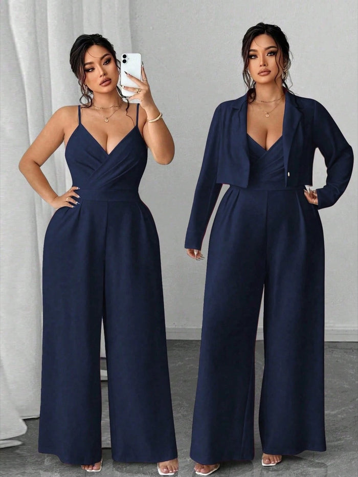 Conjunto Blazer sem Mangas e Macacão Pantalona