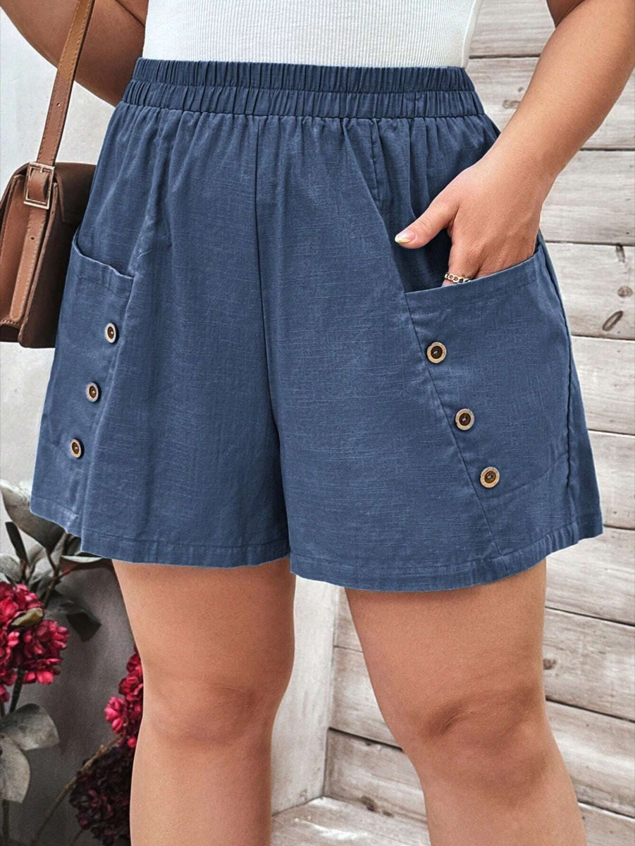 Shorts Casuais Solto com Decoração Dupla de Azul Marinho – LUME PLUSS