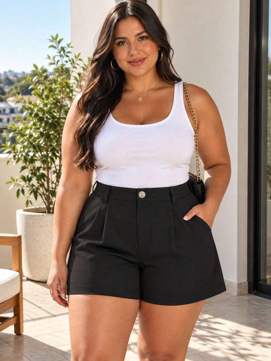 Short Size Alfaiataria Cintura Alta Com Bolsos Preto – LUME PLUSS