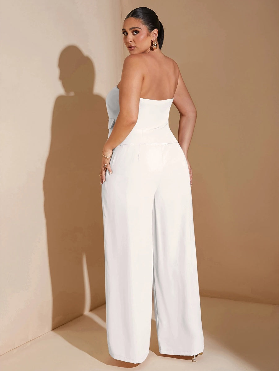 Terno de Verão Blazer Tubular Sólido Elegante de Branco – LUME PLUSS