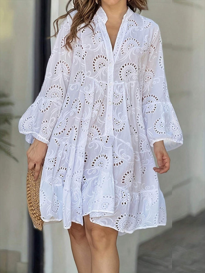 Vestido Elegante em lese com renda vazada