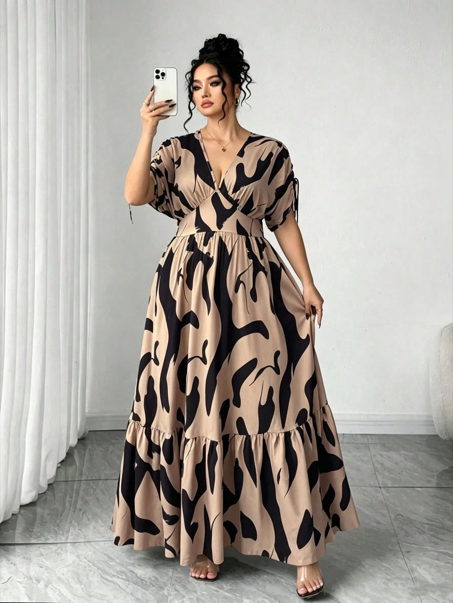 Vestido Longo com manga franzida Café – LUME PLUSS