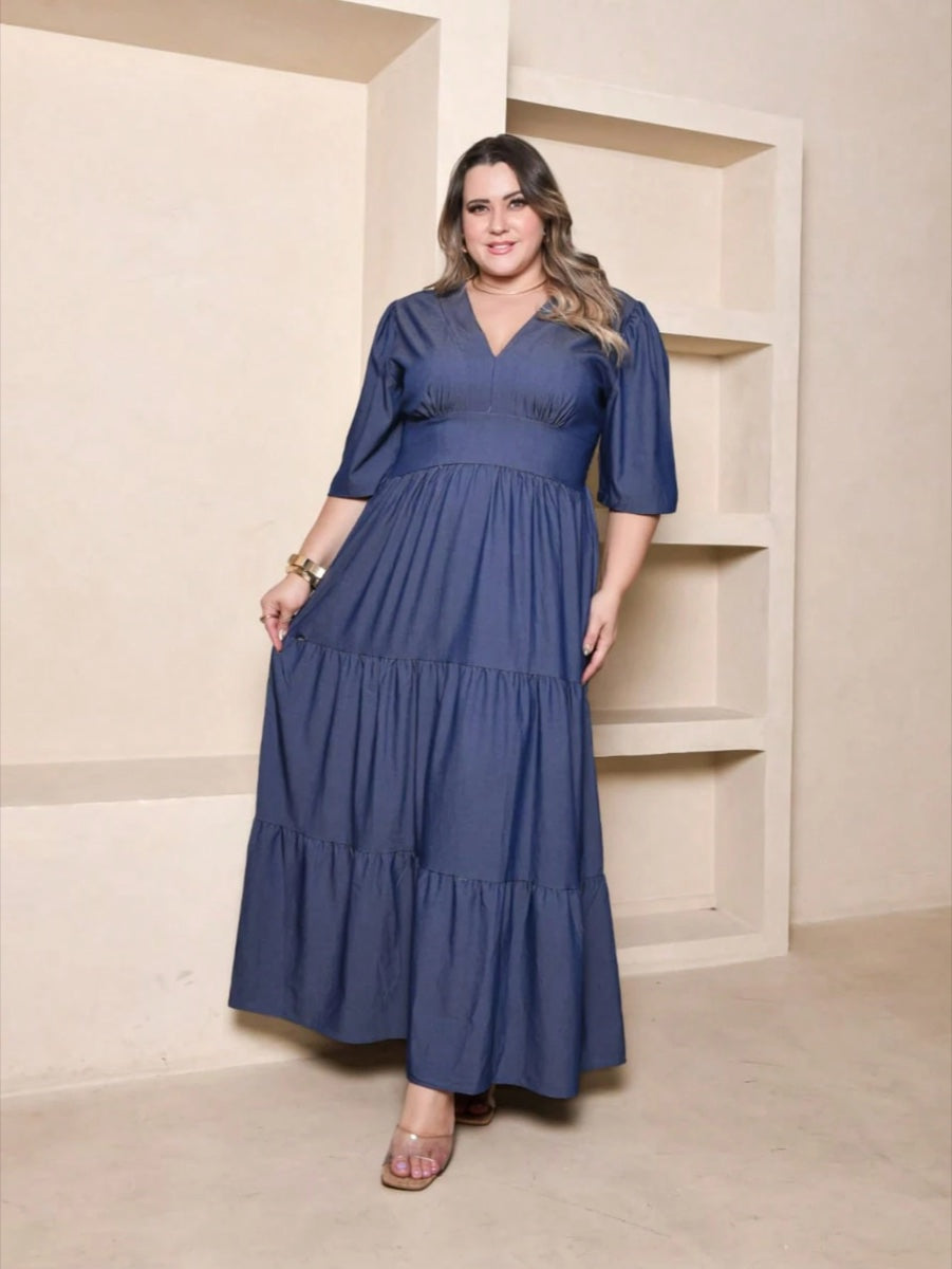 Vestido longo Azul escuro lavado – LUME PLUSS